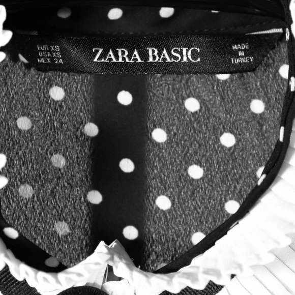 Zara Blouse Button Up Black White Polka Dot Tie Neck Pleated Coquette Top XS - Picture 3 of 9